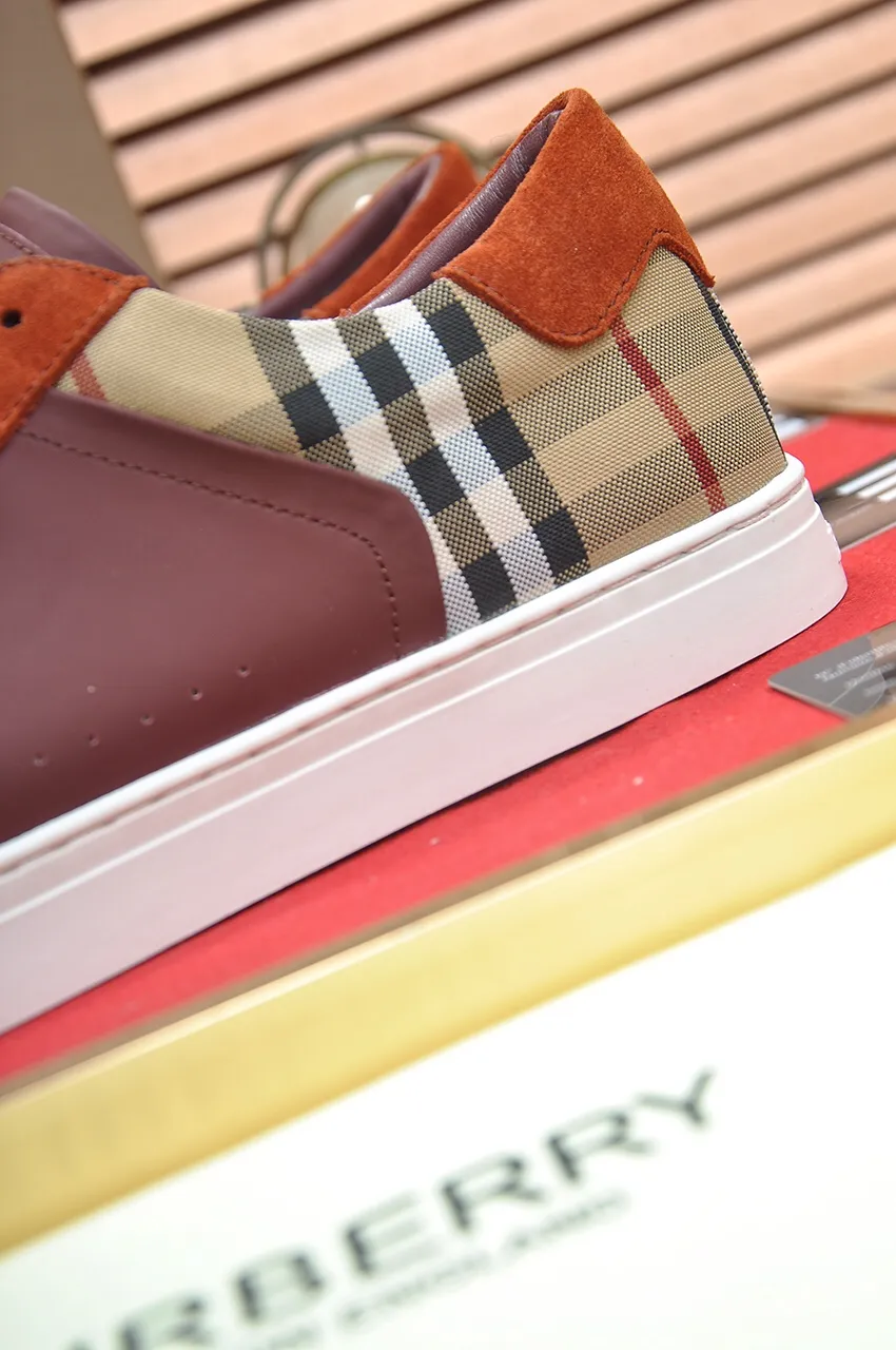 Men's shoes💰480💶[Burberry] (cowhide lining) classic low-top sneakers｜Imported cowhide with classic plaid fabric｜Cow leather lining｜Original outsole｜Fine workmanship and comfortable to wear Size: 38-44 (customized at 45)